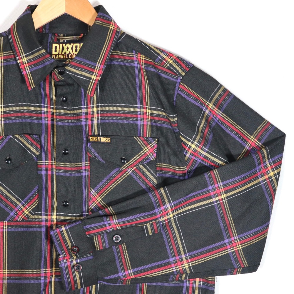 Dixxon Flannel Company Guns N Roses Shirt Mens M Black Purple Plaid Rock Casual